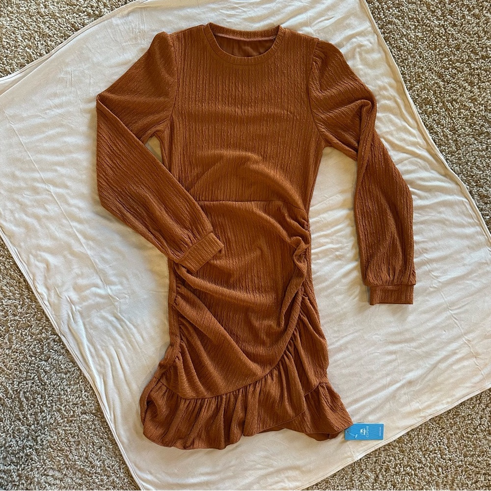Cupshe Pumpkin Spice Rib Ruched Mini Dress - Picture 5 of 7